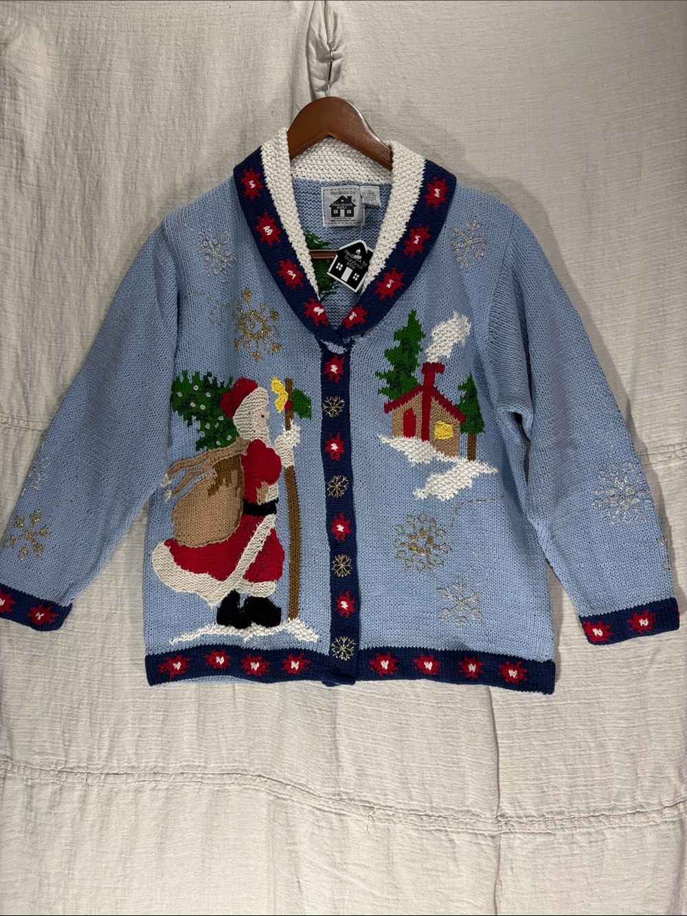 NWT Vintage Storybook Knits Christmas Sweater Cardigan Santa Scenic Large